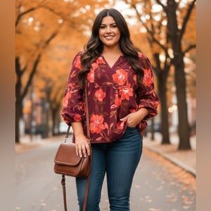 Sonoma Corduroy Puff Sleeve Peasant Top 2X Boho Prairie Western Cottagecore